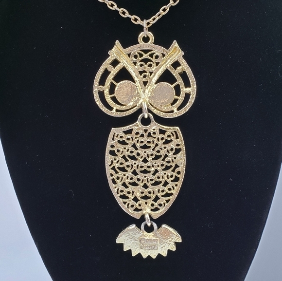 Vintage Sarah Conventry Gold Tone Necklace Owl Pendant  70's - Picture 4 of 14